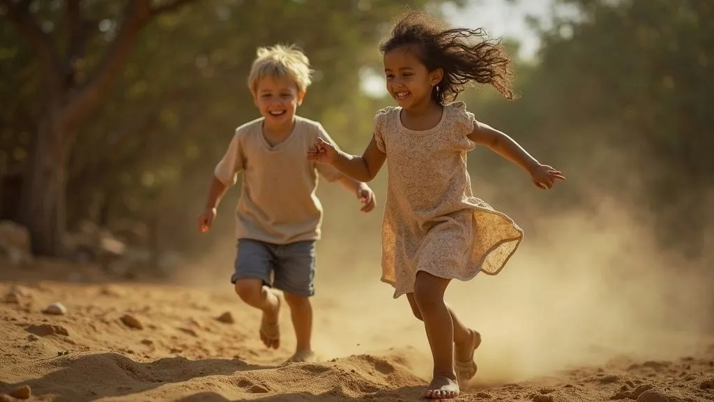 A mother and child engaging in a playful outdoor activity.